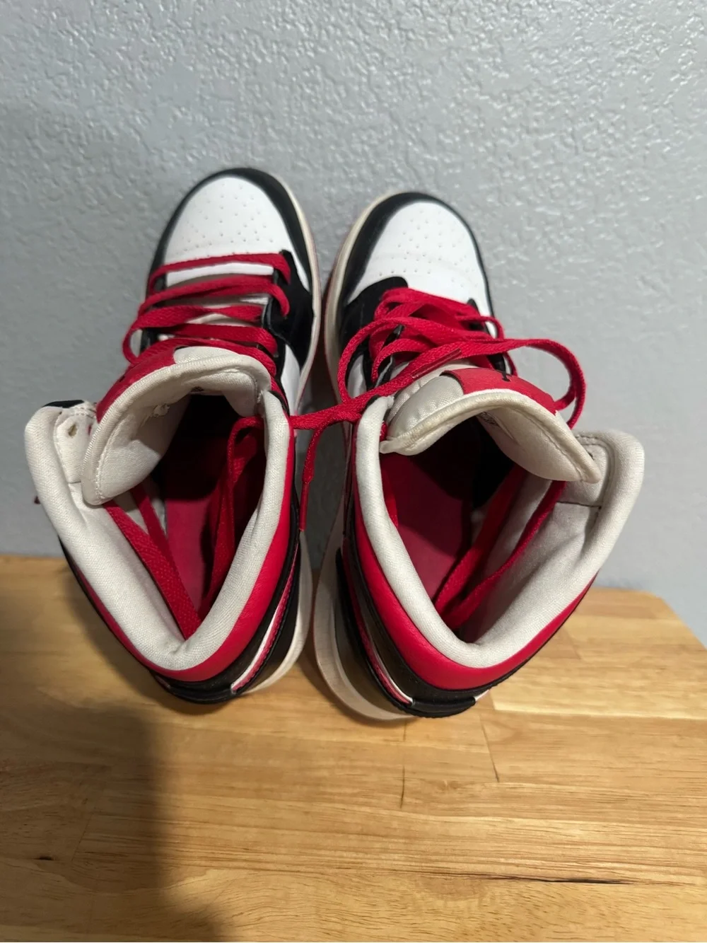 Jordan High-Top Sneakers in White, Black & Red